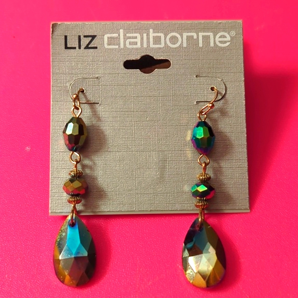 Liz Claiborne Multicolored Crystal Earrings, 2 1/2" Drop.
